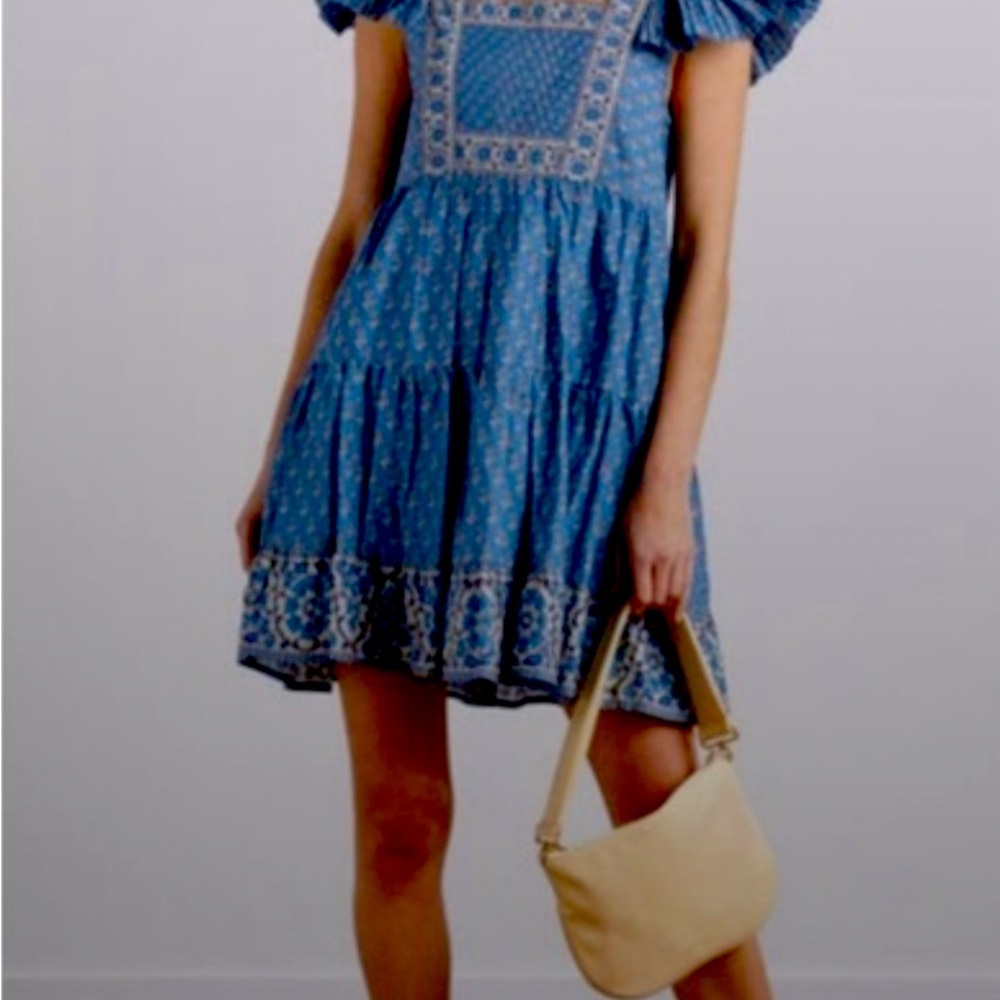 Blue Square Neck Mini Sundress